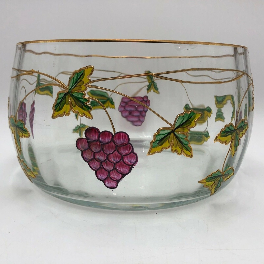 CRYSTAL CLEAR HANDCRAFTED BOWL GRAPE DESIGN MADE IN ROMANIA